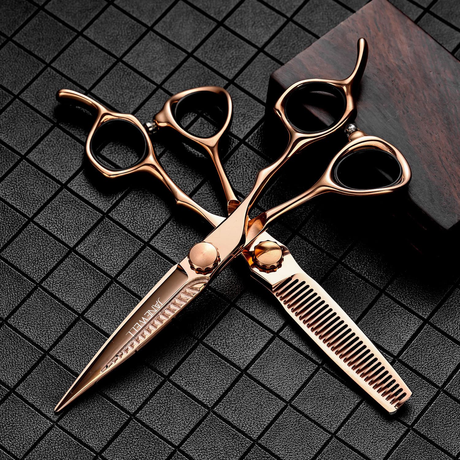 Professional VG10 rose gold fine barber shears with hair scissors, 6 inch for barbers and salon hairdressing. - thumbnail 4