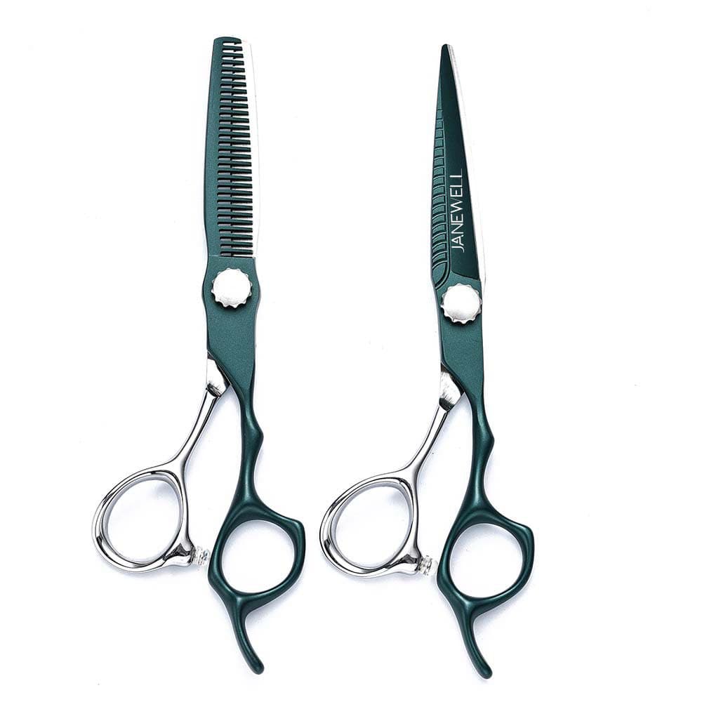Professional Japanese 440C Silver&Green fine cutting shears with hair scissors, 6 inch for barbers and salon hairdressing. - thumbnail 2
