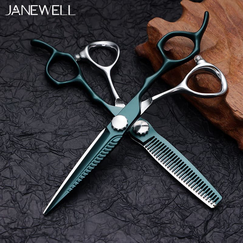 Professional Japanese 440C Silver&Green fine cutting shears with hair scissors, 6 inch for barbers and salon hairdressing. - thumbnail 5