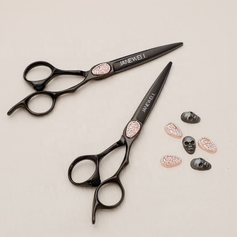 Professional Japanese VG10 black skull barber shears for 6 inch for barbers and salon hairdressing. - thumbnail 2