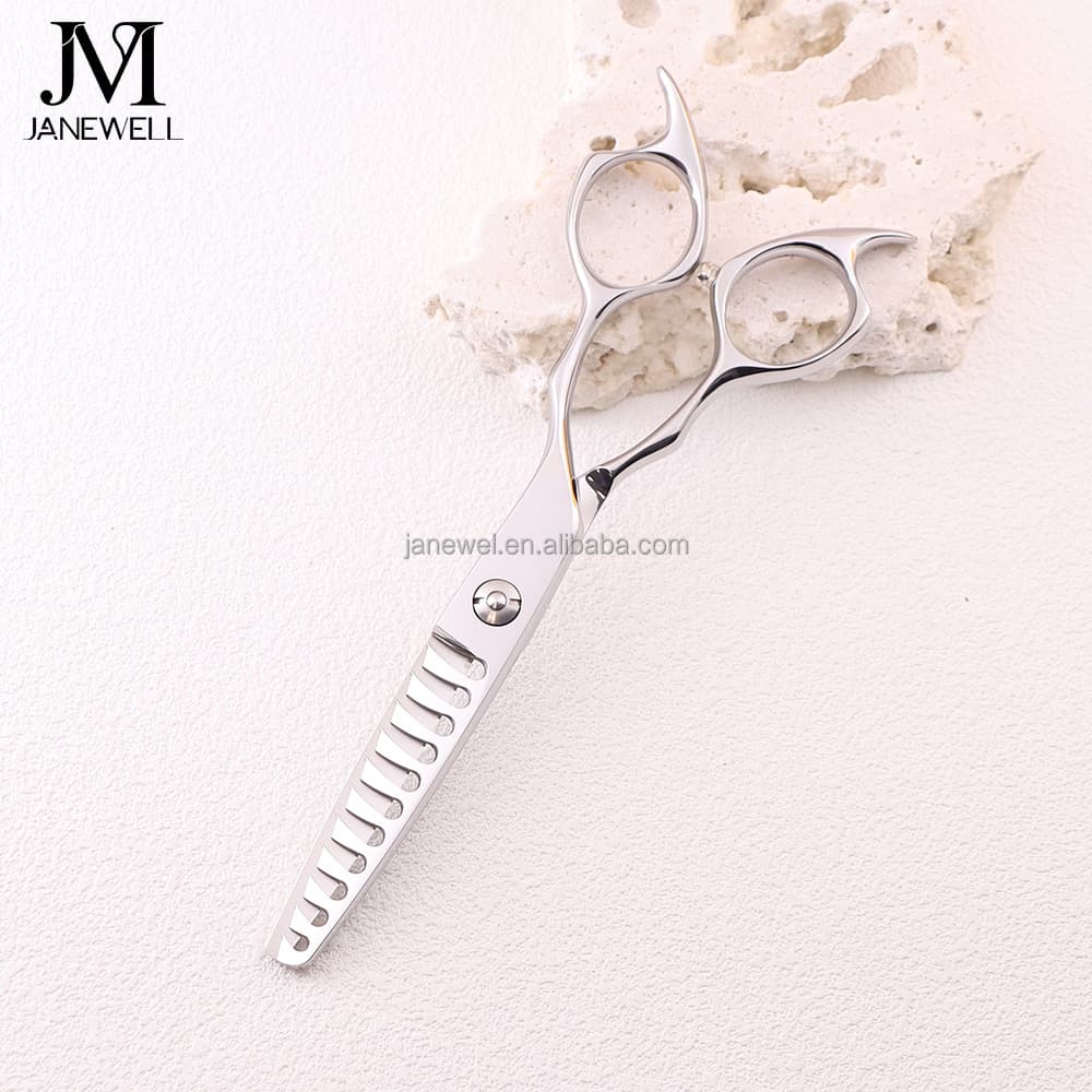 Professional Japanese 440C Silver texturizing shears with hair scissors, 6 inch for barbers and salon hairdressing. - thumbnail 2