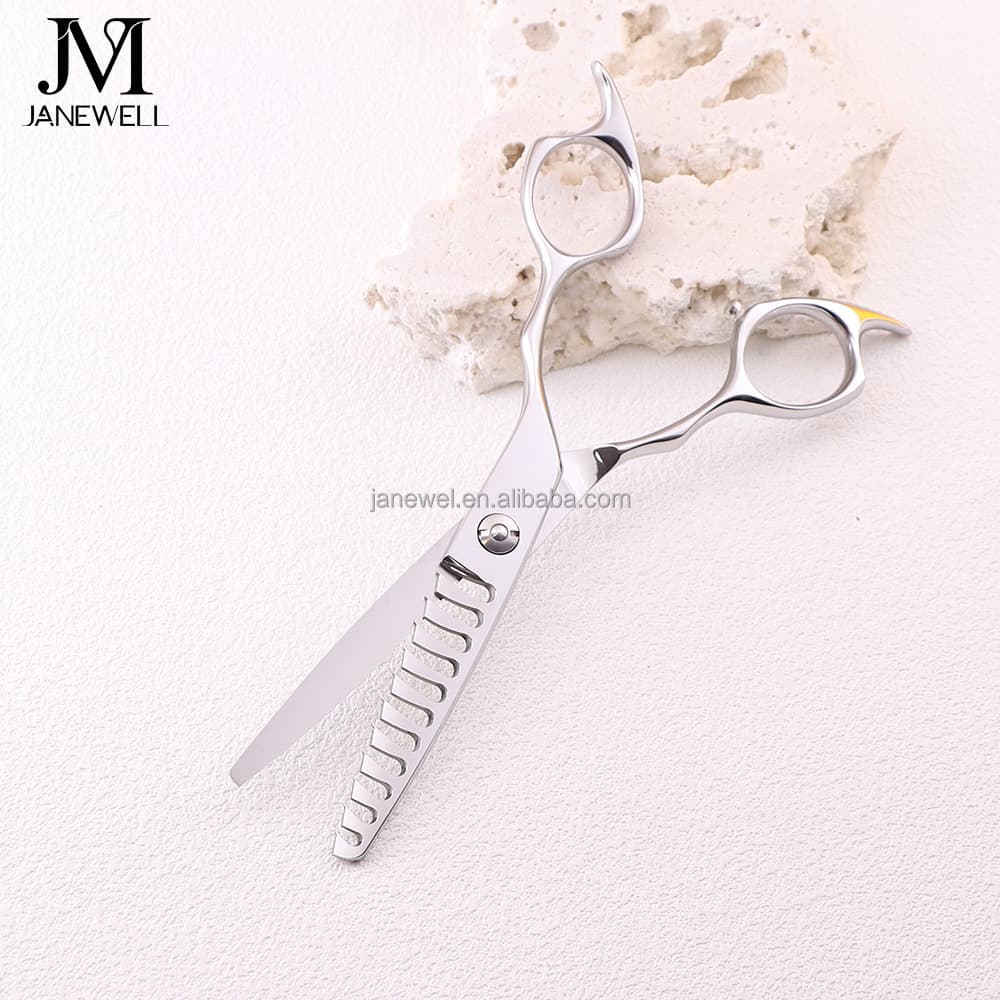 Professional Japanese 440C Silver texturizing shears with hair scissors, 6 inch for barbers and salon hairdressing. - thumbnail 3