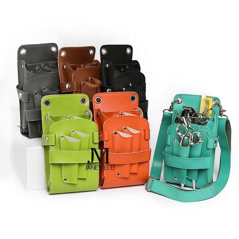 Genuine leather pouch for hairdresser tools, with waist belt. Professional quality shears organizer for barbers, hairdressers and salon stylists. - view 1