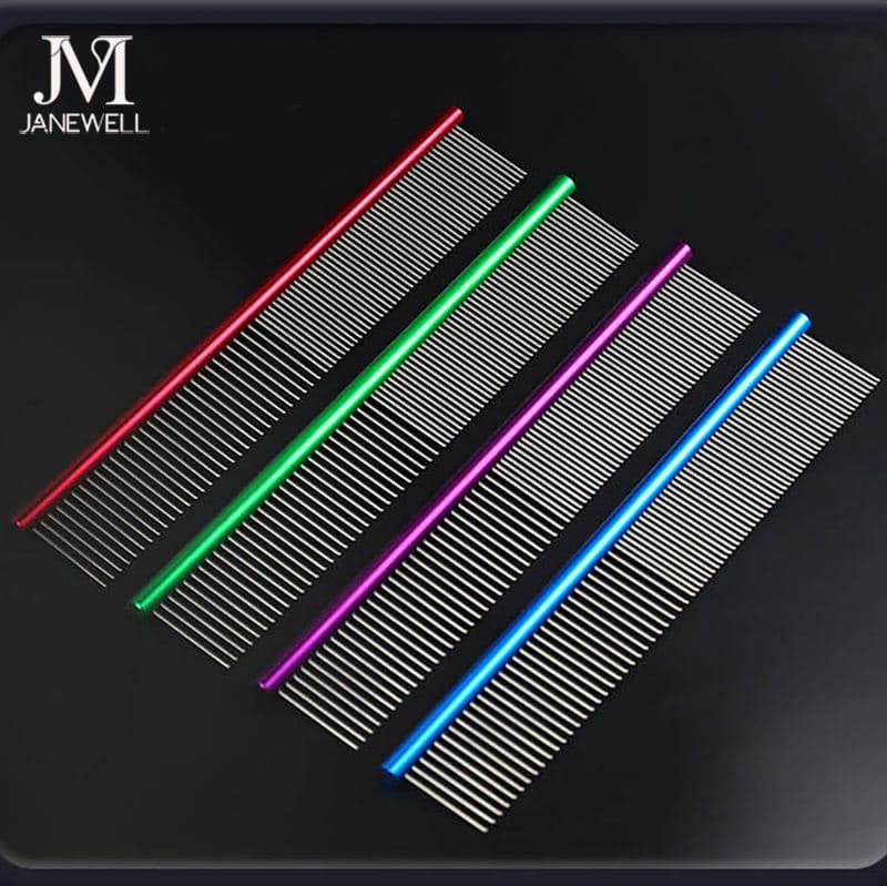 Professional 25CM big size circle handle dog comb for grooming and deshedding, colorful stainless steel dog metle comb for large dogs and pet salon use.