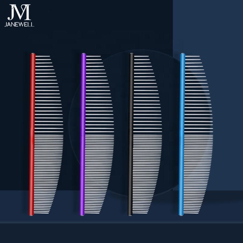 Professional black moon shape stainless steel dog comb with circle handle, 19cm ergonomic dog metle comb for detangling and coat care. - view 1