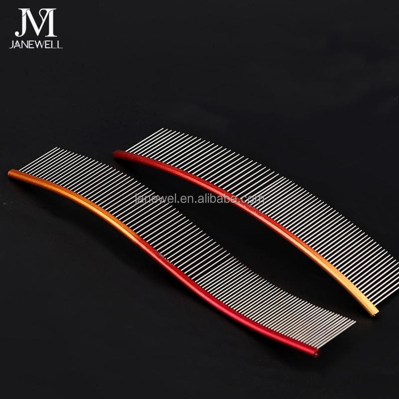 Professional curved stainless steel deshedding comb for dog grooming, 22cm S-curve dog metle comb for efficient hair removal and undercoat deshedding. - view 1