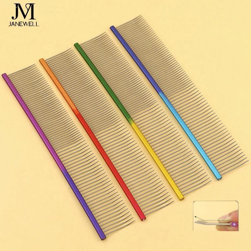 Professional stainless steel flat handle metal dog comb for pet hair grooming and detangling, 19cm professional dog metle comb for salon and home use.