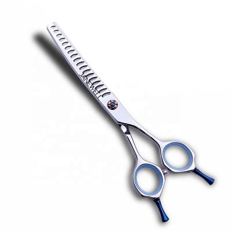 Professional 440C curved thinning grooming scissors with 18 teeth, 6.5 inch for dog groomers and pet grooming salons. Ideal grooming shears for texturizing pet coats, also known as grooming shars.