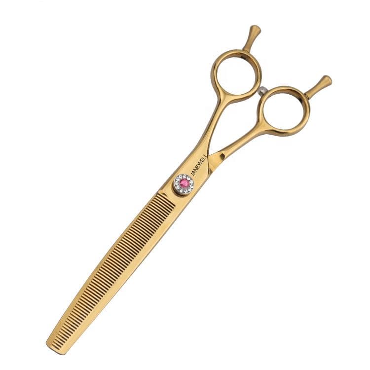 Professional 440C gold coated curved thinning grooming scissors for dog pet grooming, 7 inch grooming sheers with ergonomic handle for groomers. - view 1