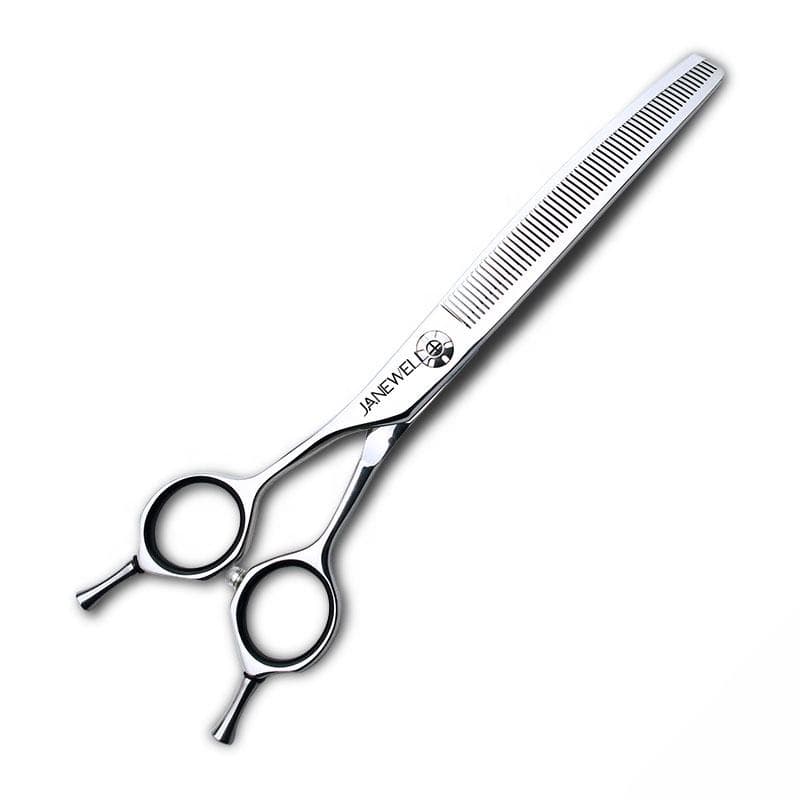 Professional 440C lefty curved thinning grooming scissors with 55 teeth, 7 inch dog grooming sheers for left-handed pet groomers and texturizing. - view 1